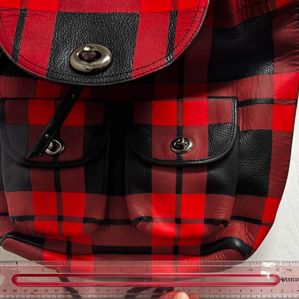 Coach Red and Black Plaid Backpack! UEC. Pockets on the front. - Picture 4 of 13